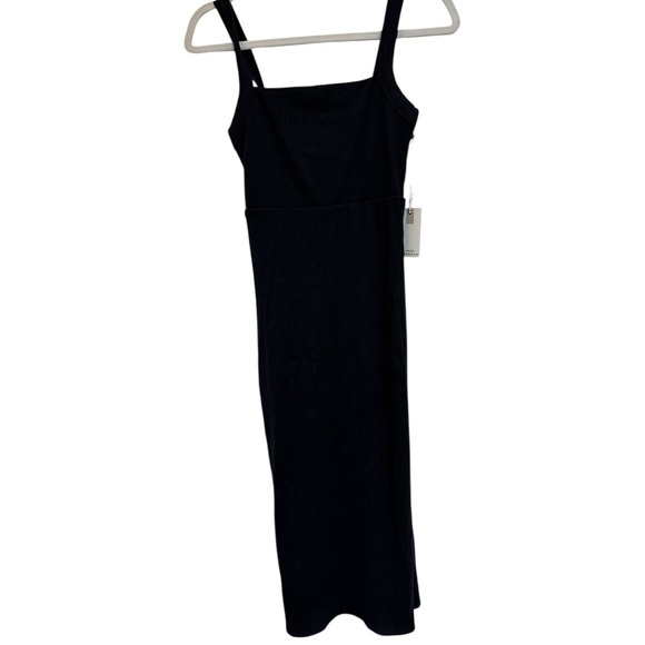 Good American Black Ribbed Bodycon Midi Dress Size 1 NWT - Picture 1 of 5